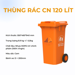 Thùng Rác Công Nghiệp 120 Lít Màu Cam