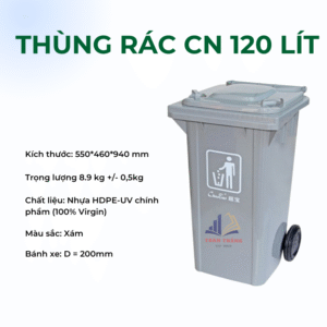 Thùng Rác Công Nghiệp 120 Lít Màu Xám
