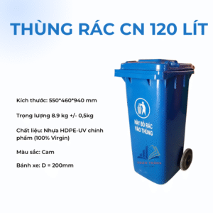 Thùng Rác Công Nghiệp 120 Lít Màu Xanh Dương