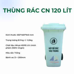 Thùng Rác Công Nghiệp 120 Lít Màu Trắng