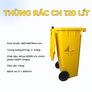 Thùng Rác Công Nghiệp 120 Lít Màu Vàng
