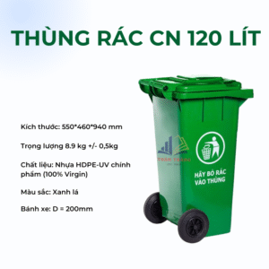 Thùng Rác Công Nghiệp 120 Lít Màu Xanh Lá Cây