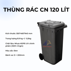 Thùng Rác Công Nghiệp 120 Lít Màu Đen