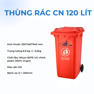 Thùng Rác Công Nghiệp 120 Lít Màu Đỏ